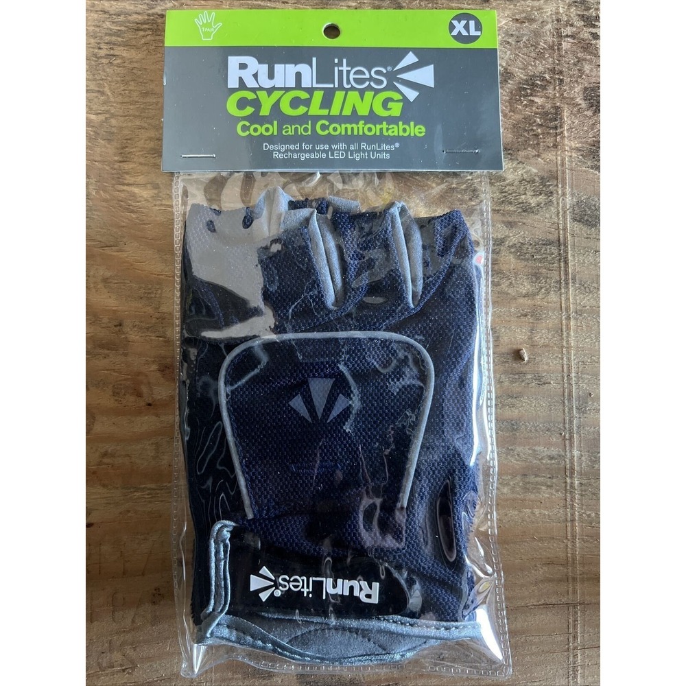 RunLites Cycling Bike Padded Fingerless Light Gloves With Battery Navy Size XL